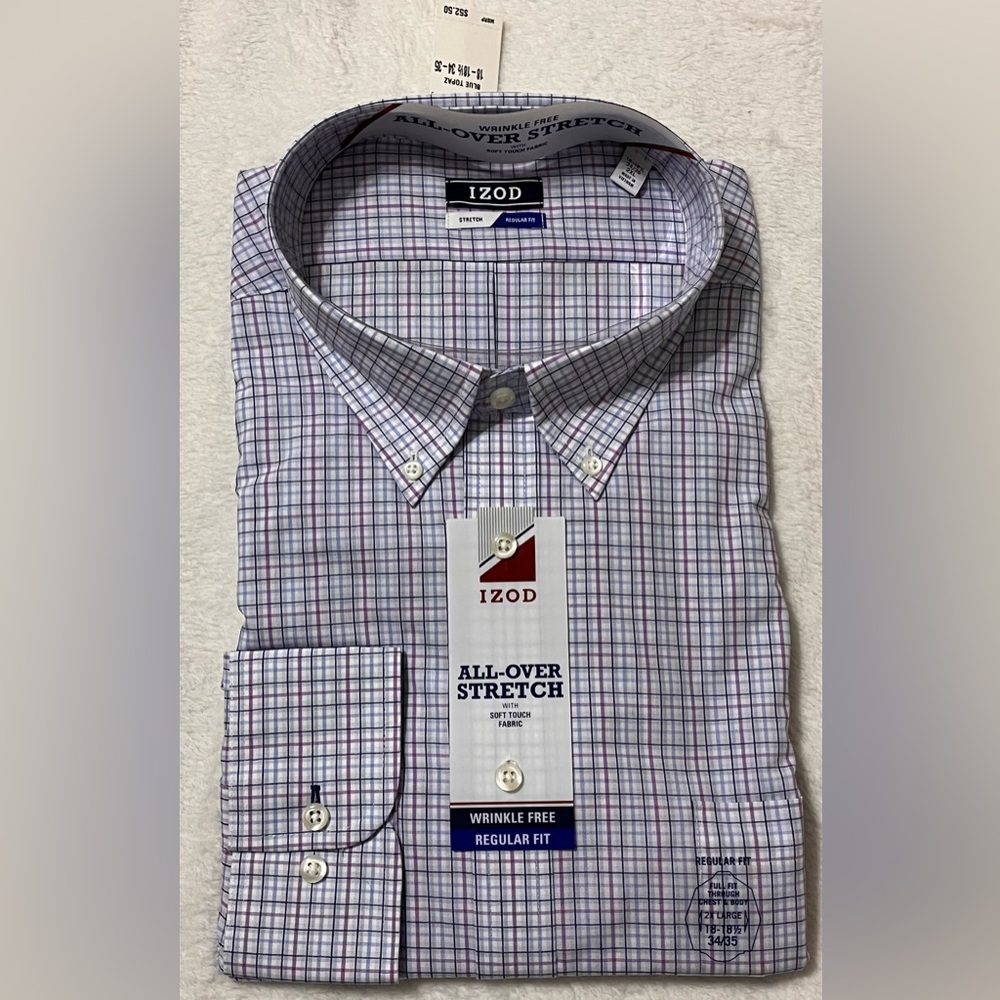 Izod Men's Plaid Dress Shirt - Blue and White
